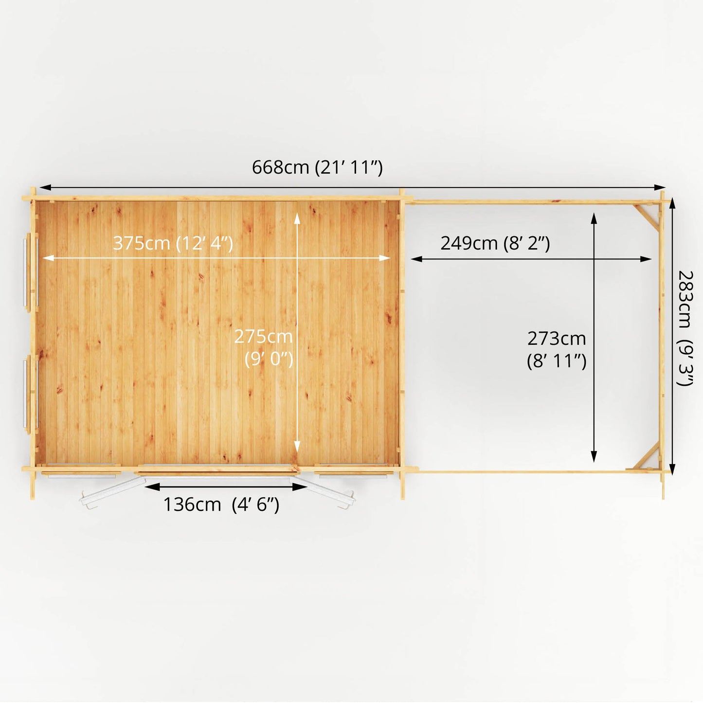 Mercia 7m x 3m Studio Pent Log Cabin With Slatted Area - 44mm (UPVC Windows & Door) - White