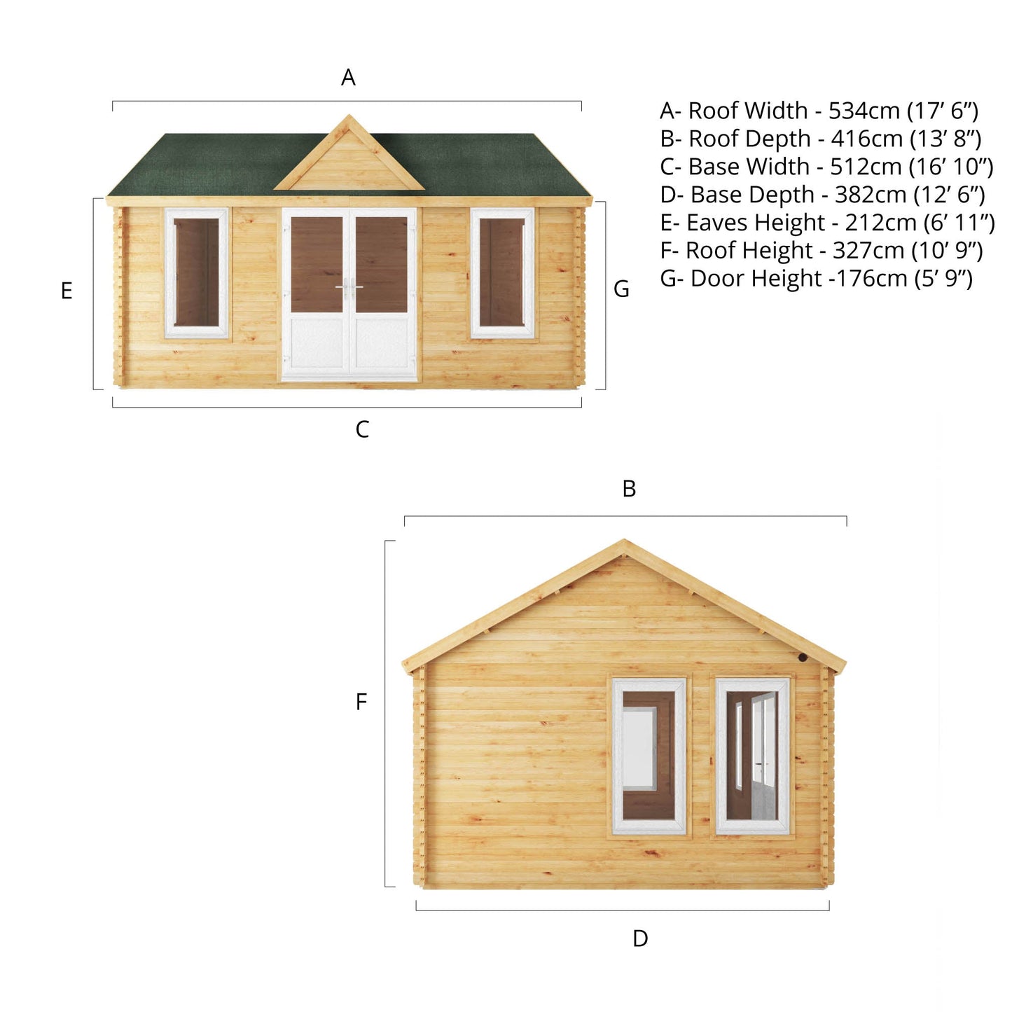 Mercia 5.3m x 4m Clock Tower Log Cabin - 44mm (UPVC Windows & Door) - White