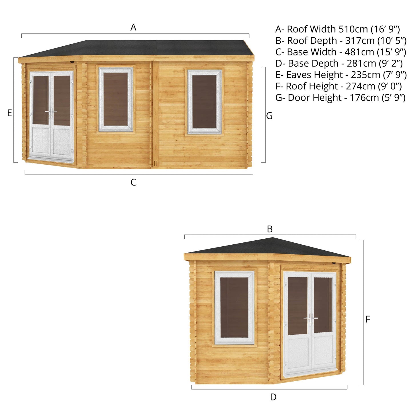 Mercia 5m x 3m Corner Lodge Log Cabin - 44mm (UPVC Windows & Door) - White