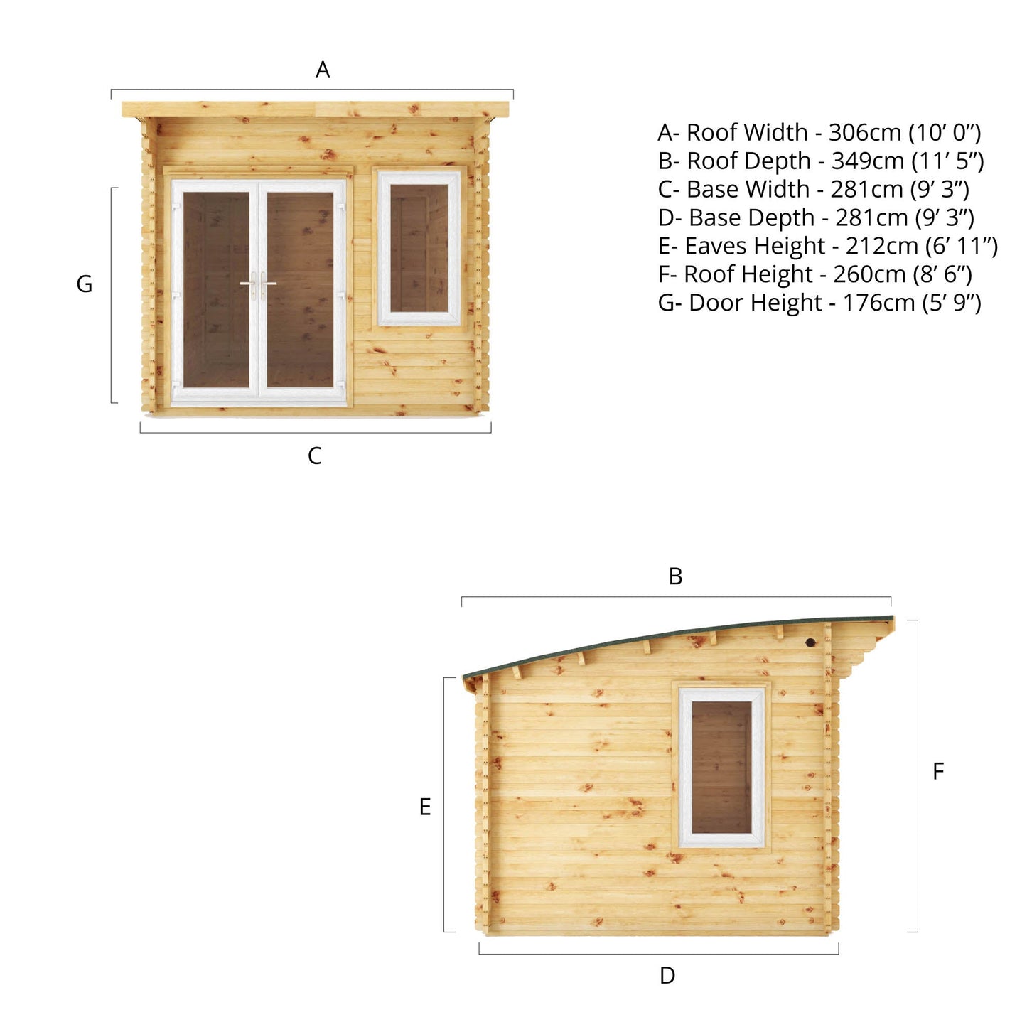Mercia 3m x 3m Curved Roof Log Cabin - 44mm (UPVC Windows & Door) - White