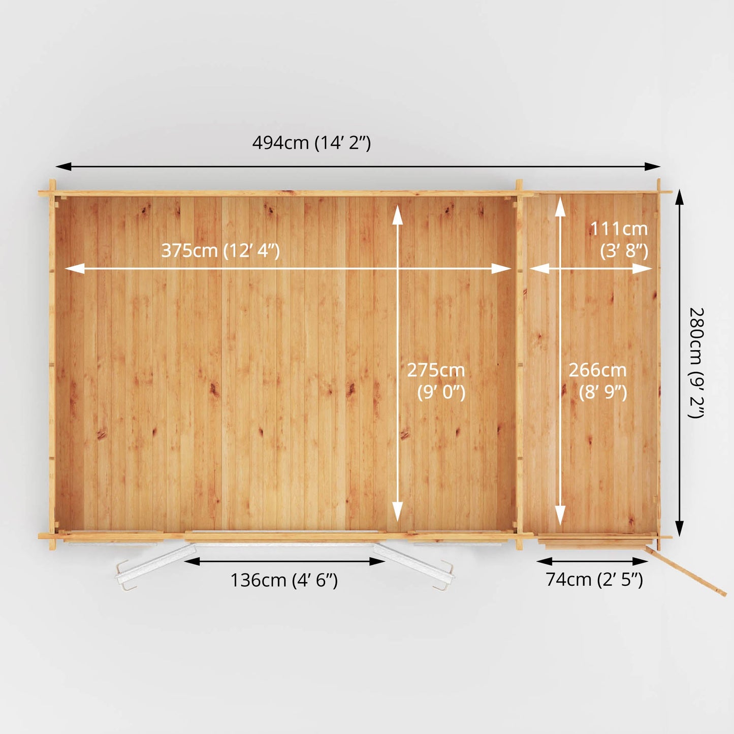 Mercia 5.1m x 3m Home Office Studio With Side Shed - 44mm (UPVC Windows & Door) - White