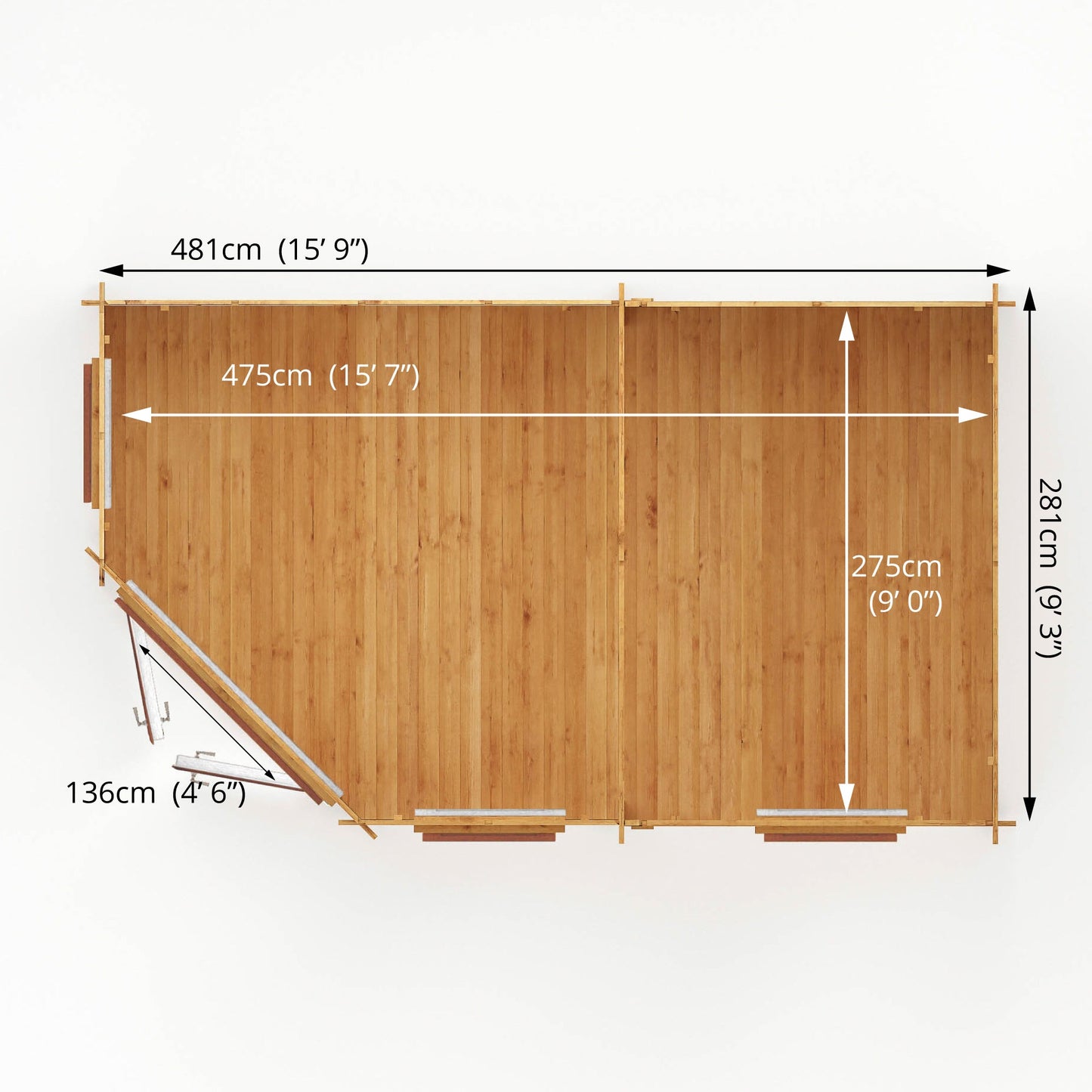Mercia 5m x 3m Corner Lodge Log Cabin - 44mm (UPVC Windows & Door) - Oak