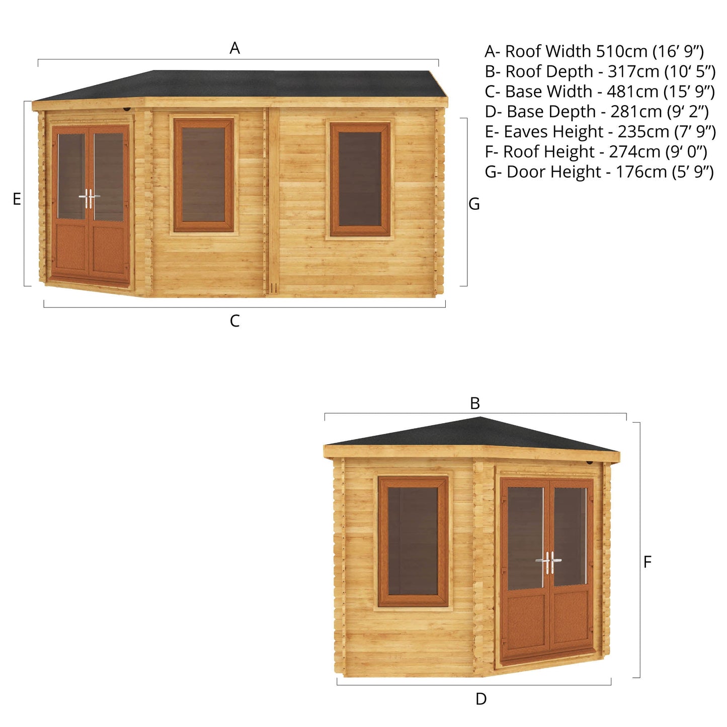 Mercia 5m x 3m Corner Lodge Log Cabin - 44mm (UPVC Windows & Door) - Oak