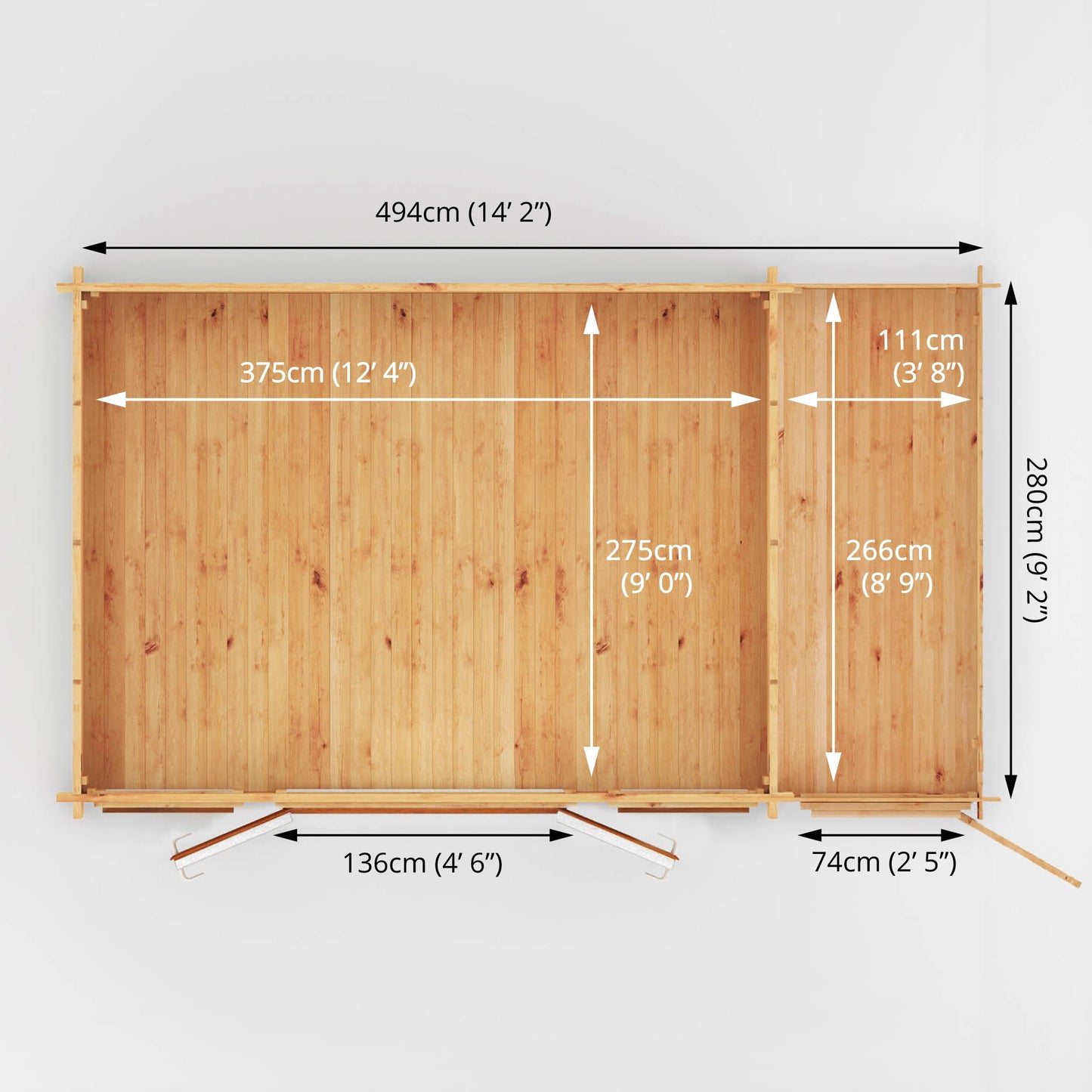 Mercia 5.1m x 3m Home Office Studio With Side Shed - 44mm (UPVC Windows & Door) - Oak