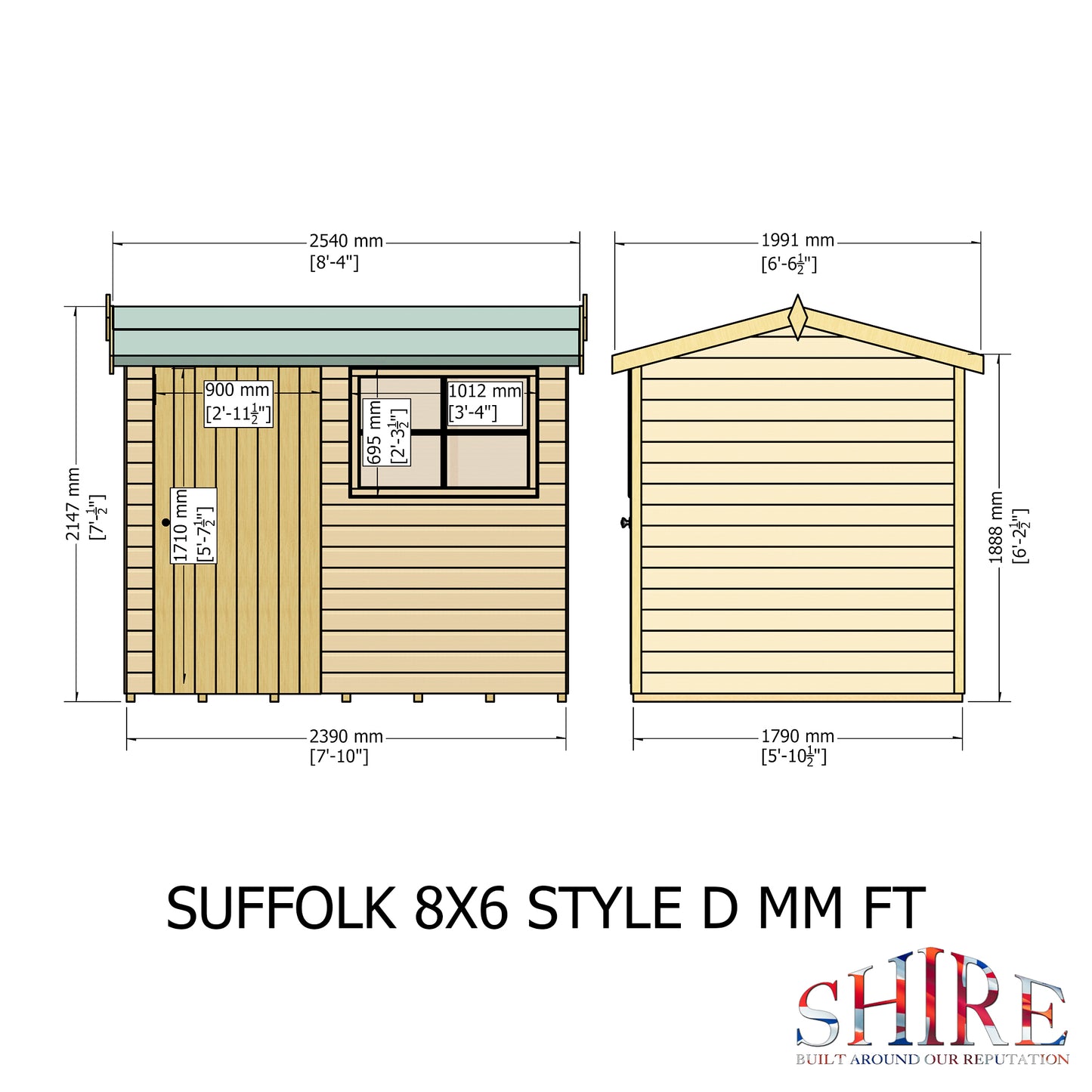 Shire Suffolk 8x6 Single Door Loglap Style D