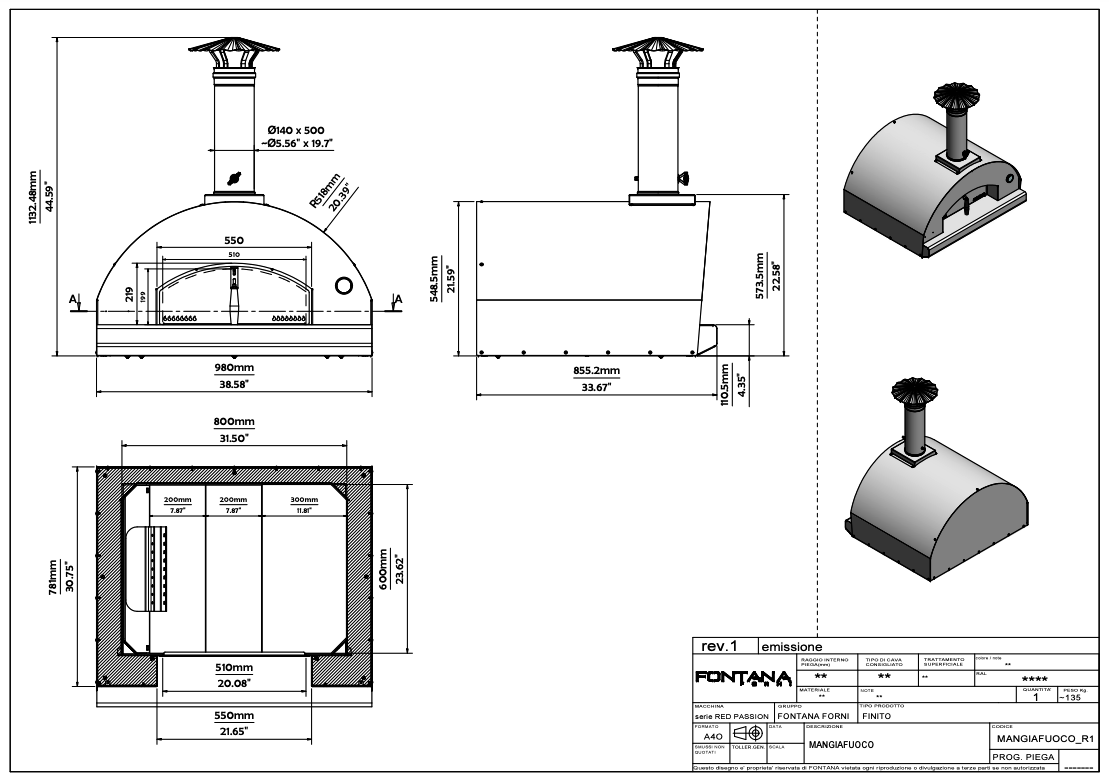 Mangiafuoco Build in Wood Pizza Oven - STAINLESS STEEL