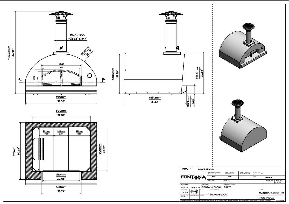 Mangiafuoco Build In Duel Fuel Pizza Oven - ROSSO