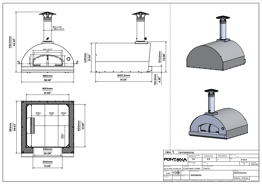 Fontana Marinara Stainless Steel Build In Wood Pizza Oven