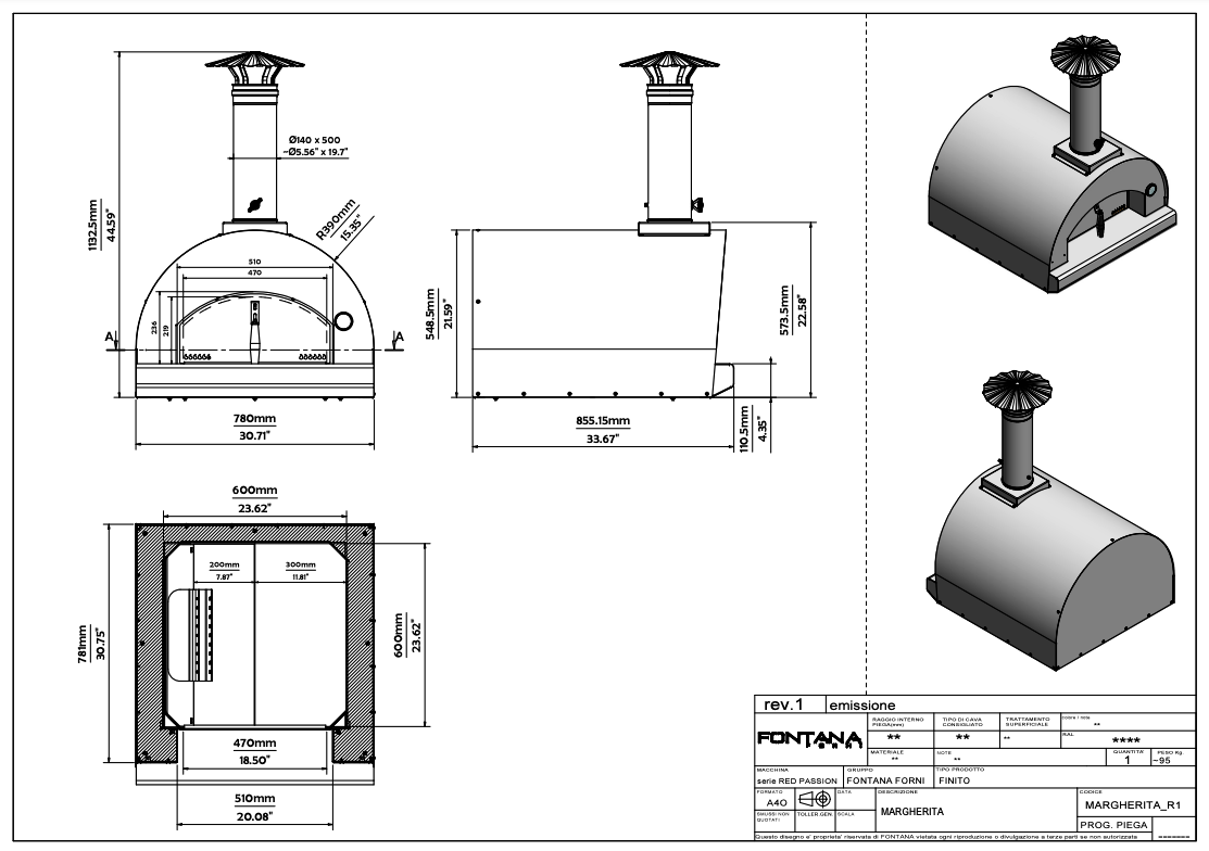 Fontana Margherita Anthracite Build In Gas Pizza Oven