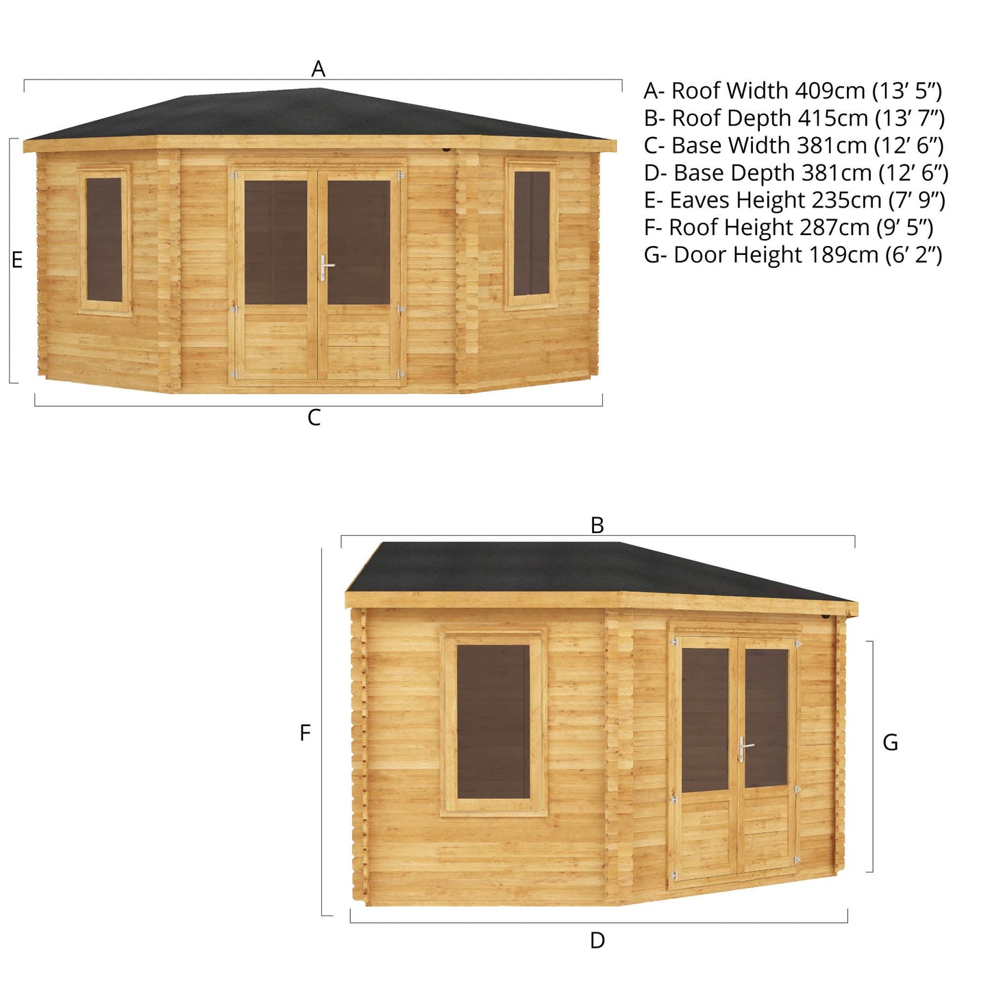 Mercia 4m x 4m Corner Log Cabin - (28mm - 44mm Logs)