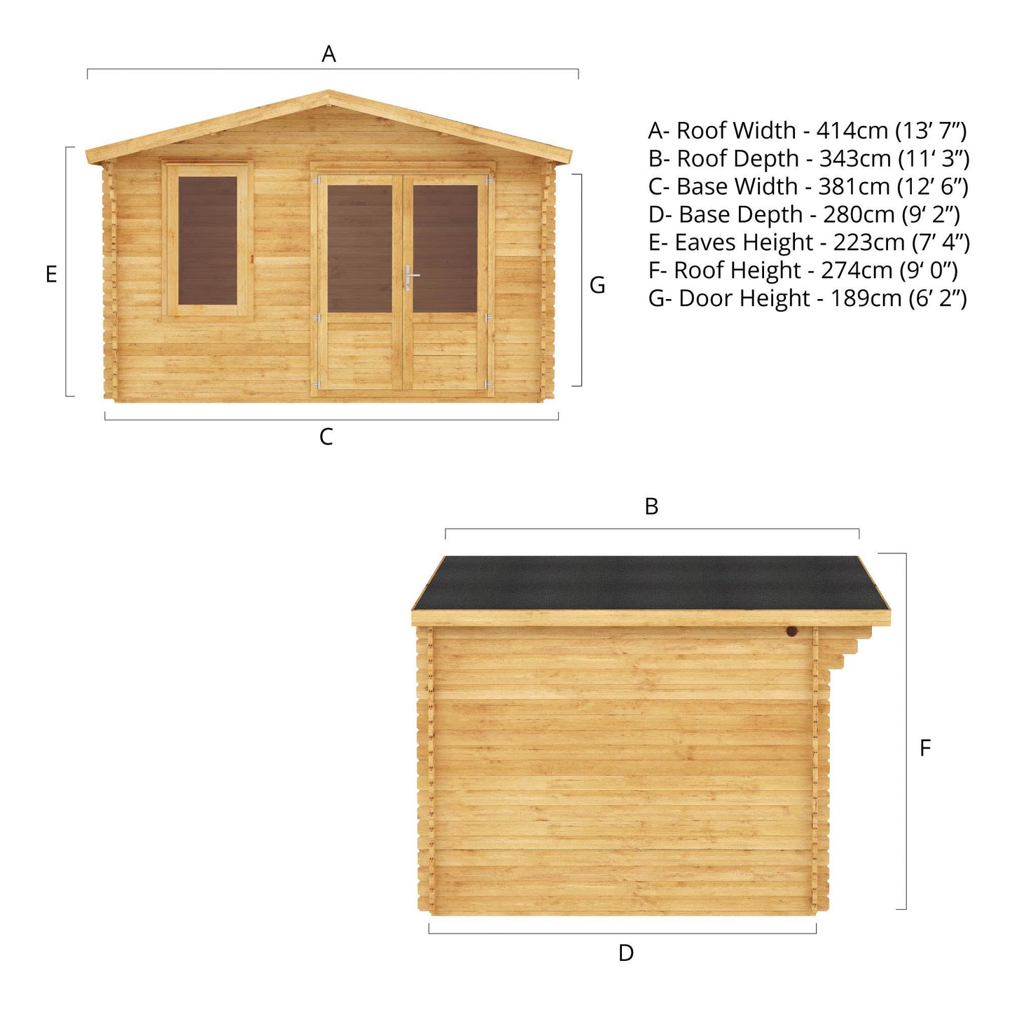 Mercia 4m x 3m Retreat Log Cabin (28mm - 44mm Logs)