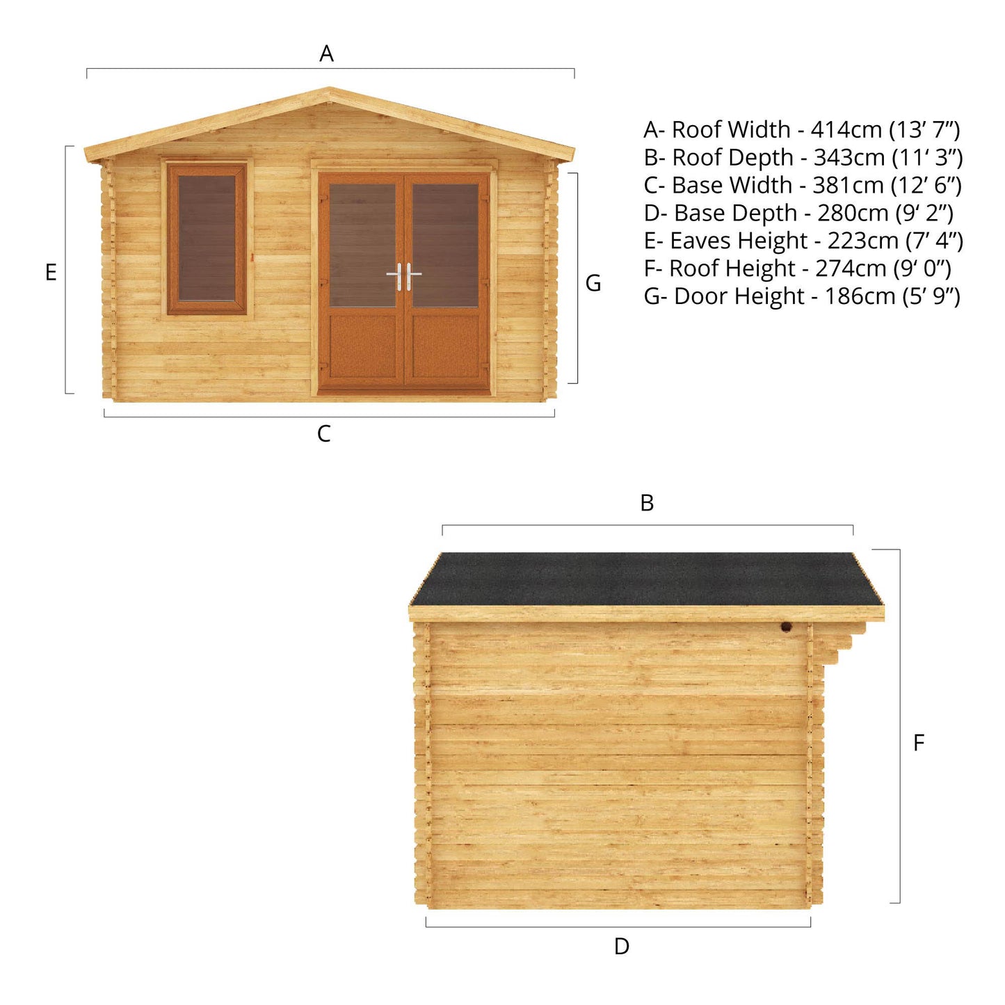 Mercia 4m x 3m Retreat Log Cabin - 44mm (UPVC Windows & Door) - Oak