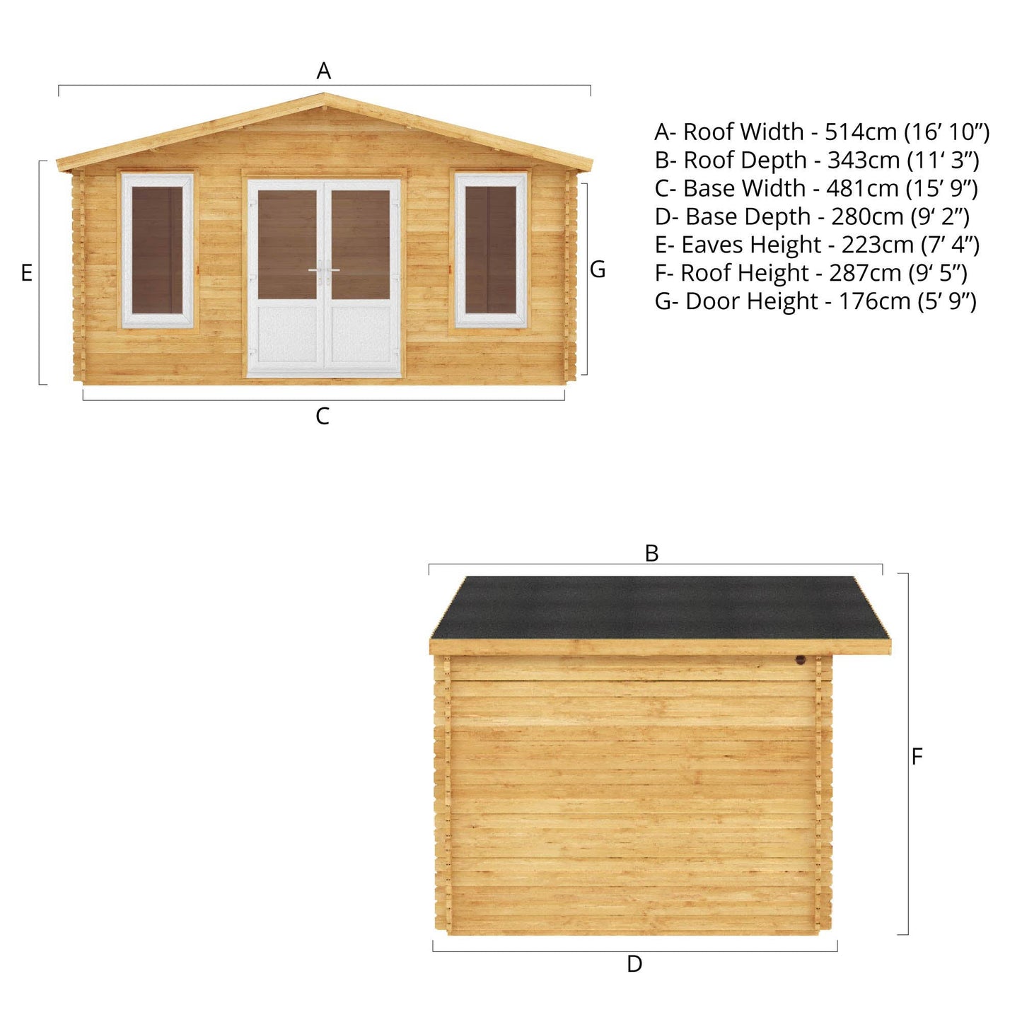 Mercia 5m x 3m Retreat Log Cabin - 44mm (UPVC Windows & Door) - White