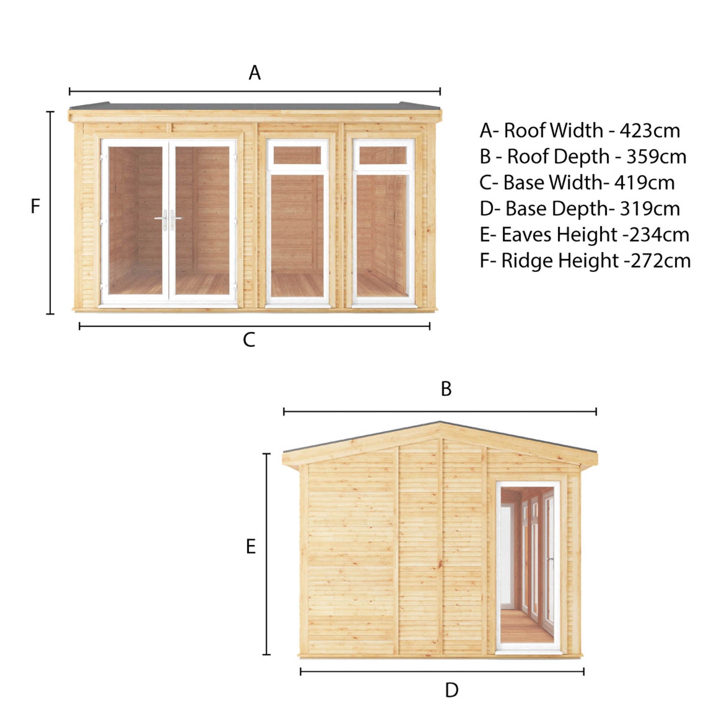 Mercia Sherwood Rufford 4mx3m Insulated Garden Room - (UPVC Windows & Doors) - White