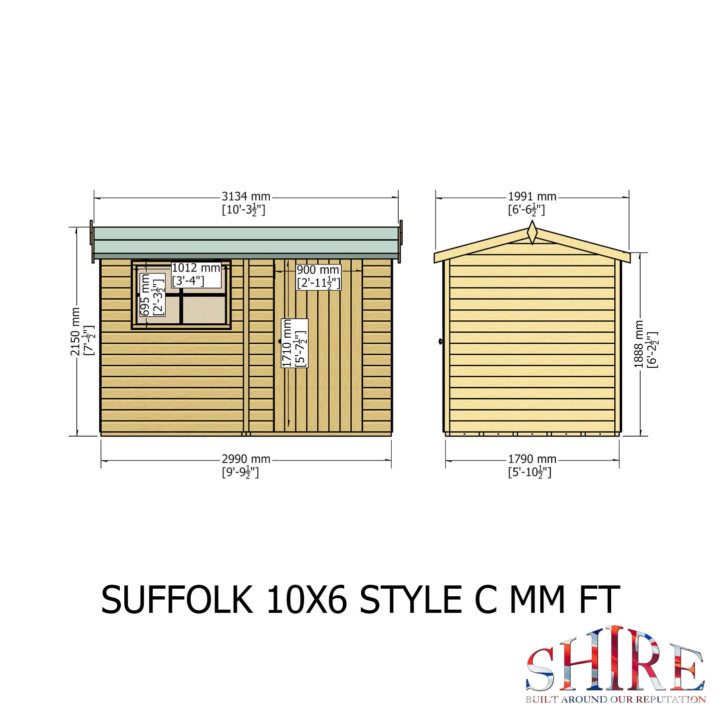 Shire Suffolk 10x6 Single Door Loglap Style C