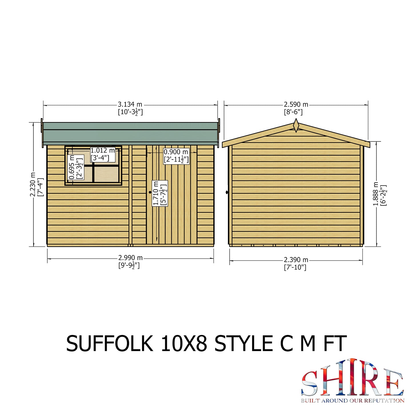 Shire Suffolk 10x8 Single Door Loglap Style C