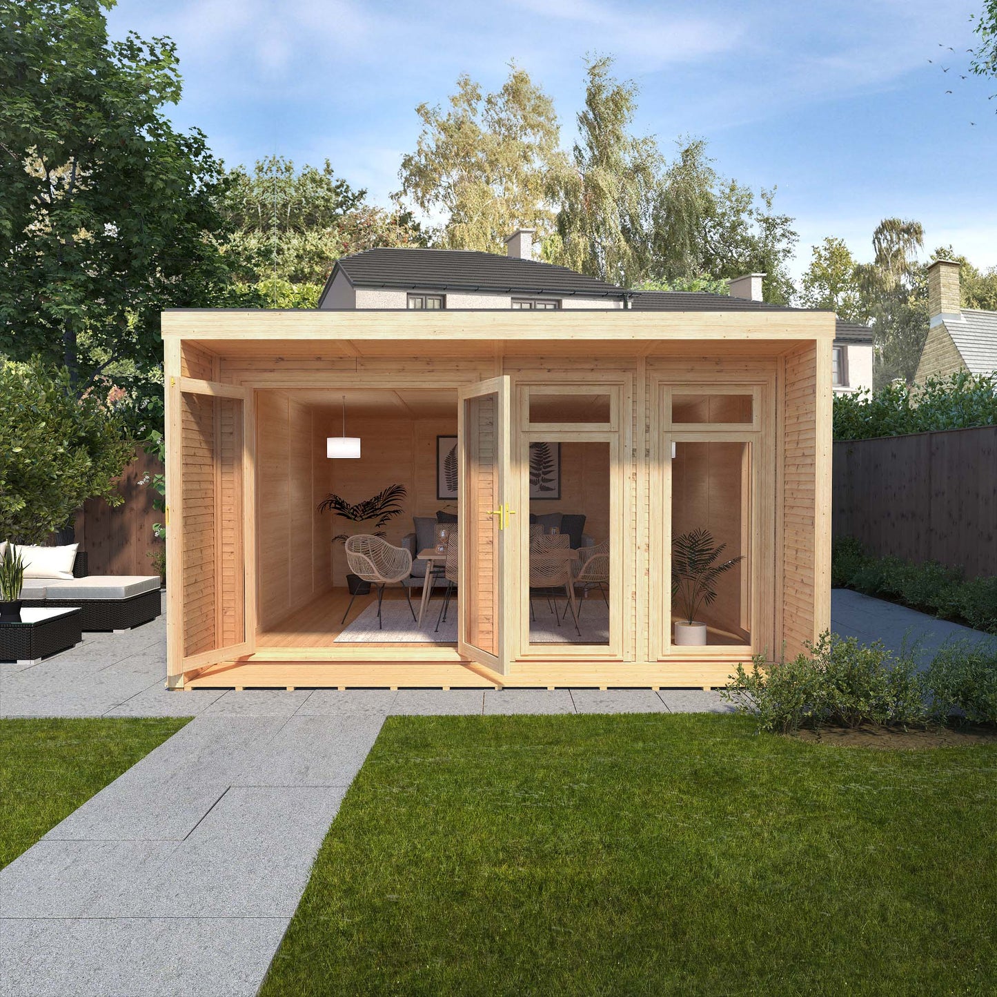 Mercia Sherwood Cresswell 4mx4m Insulated Garden Room - (UPVC Windows & Doors) - Oak
