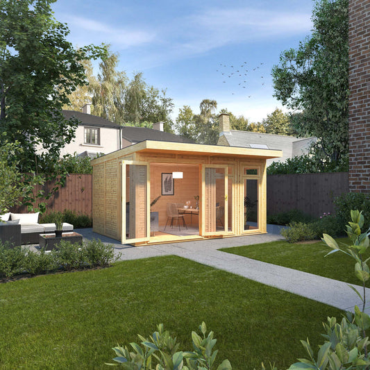 Mercia Sherwood Edwinstowe 4mx3m Insulated Garden Room- (UPVC Windows & Doors) - White