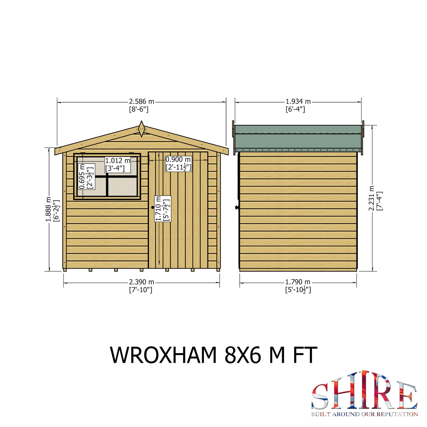 Shire Wroxham 8x6 Single Door Shiplap Style C