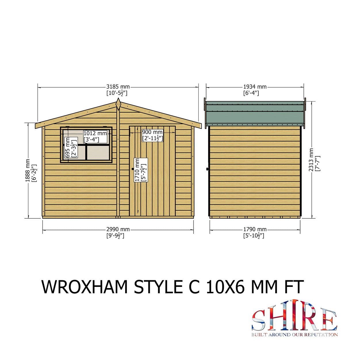 Shire Wroxham 10x6 Single Door Shiplap Style C