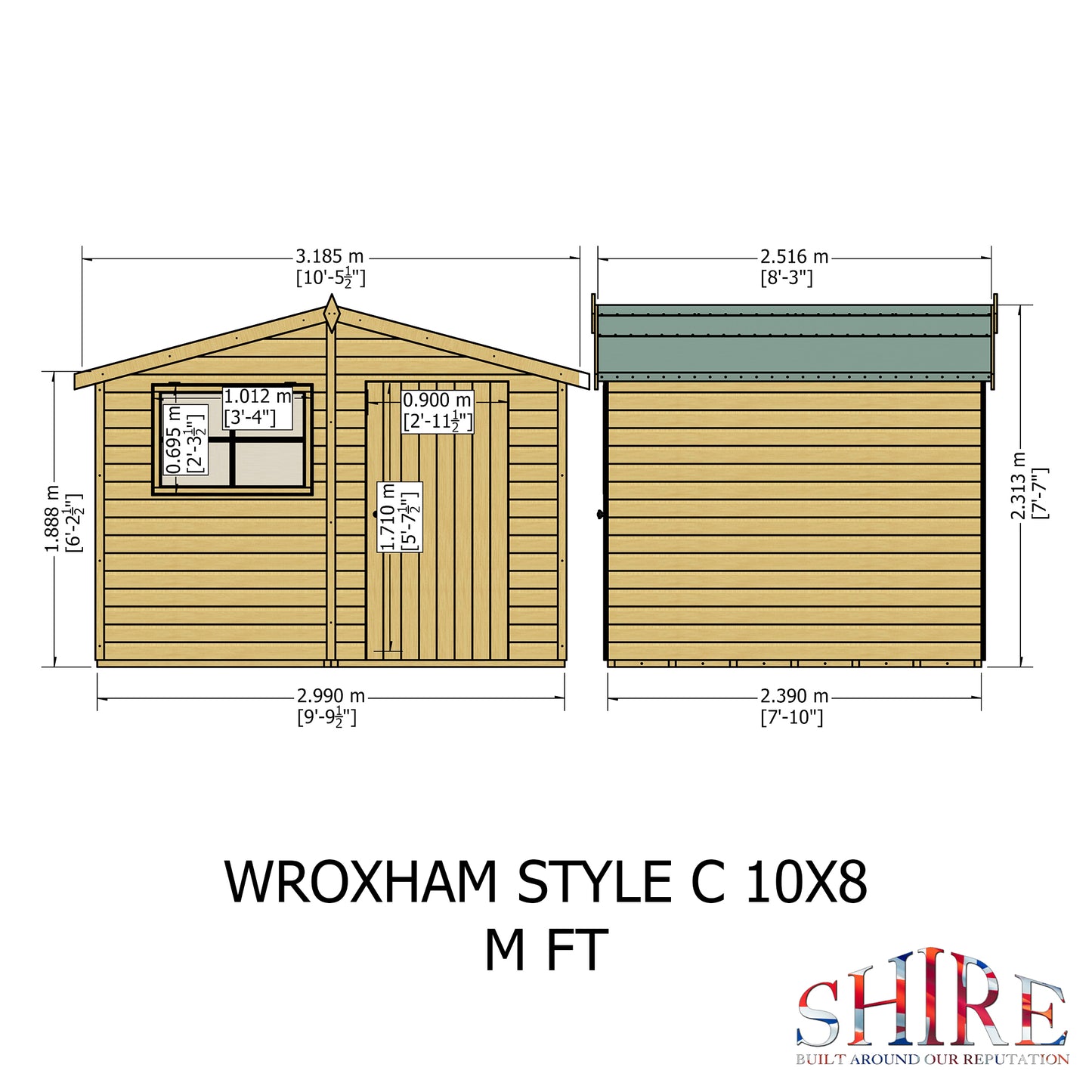 Shire Wroxham 10x8 Single Door Shiplap Style C