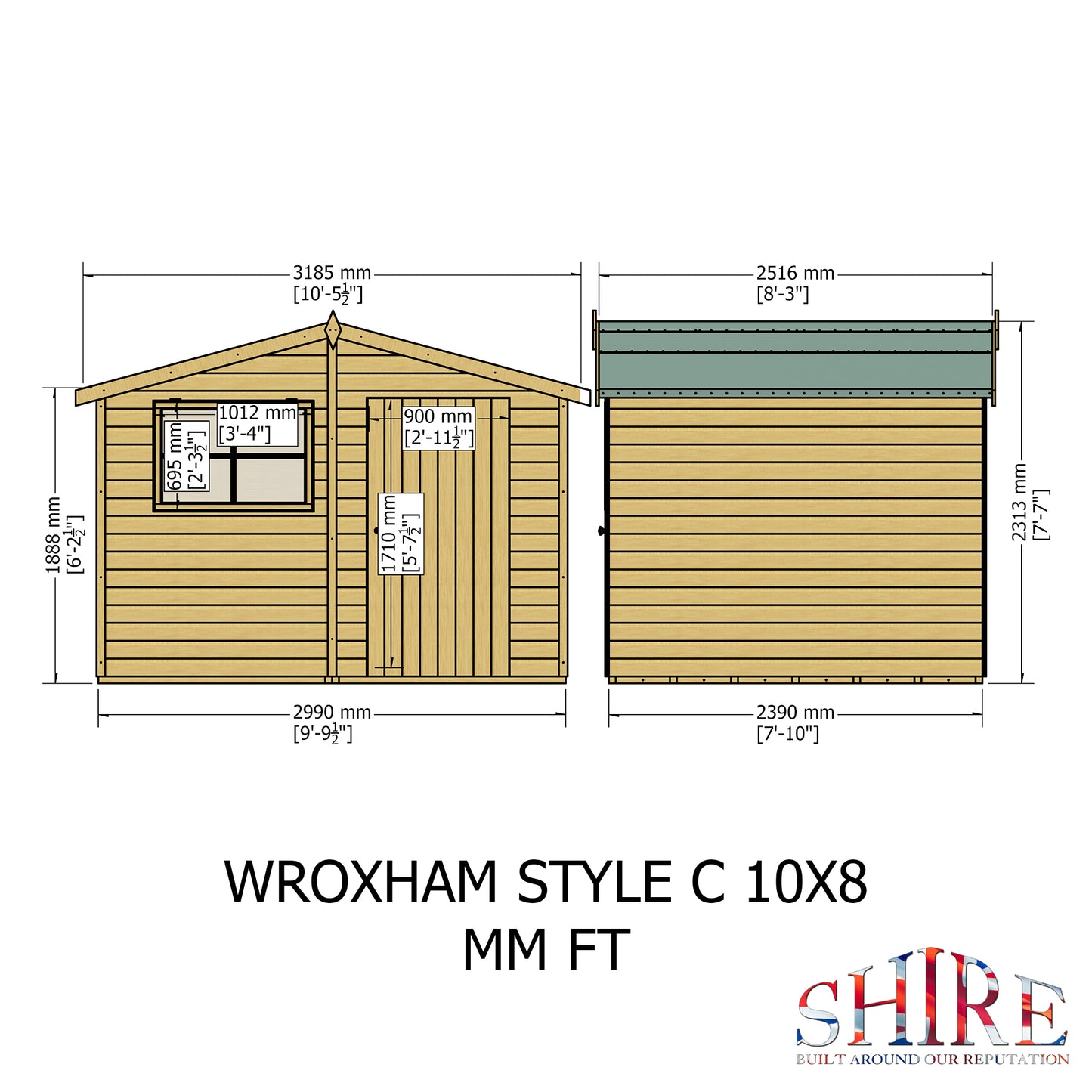 Shire Wroxham 10x8 Single Door Shiplap Style C