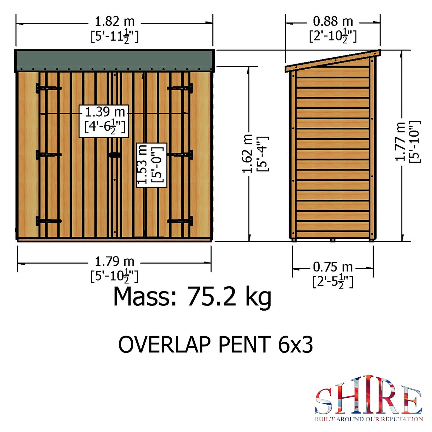 Shire Overlap Pressure Treated Pent 6x3 Double Door