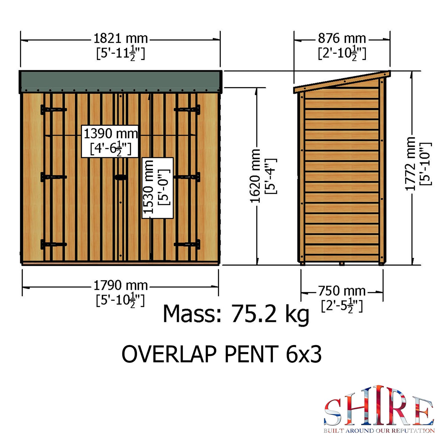 Shire Overlap Pressure Treated Pent 6x3 Double Door