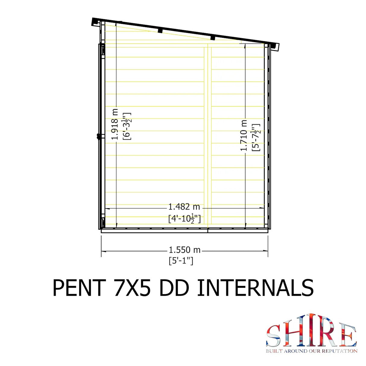Shire Pent 7x5 Shiplap Double Door Shed