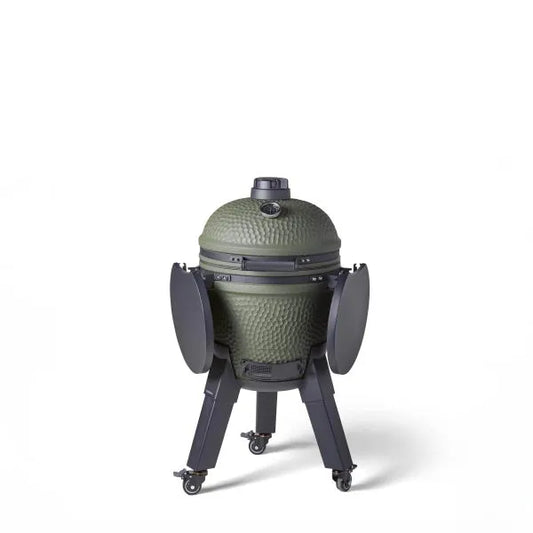 Moddern Kamado Olive Green Aluminum base + Black legs with wheels and side-shelves