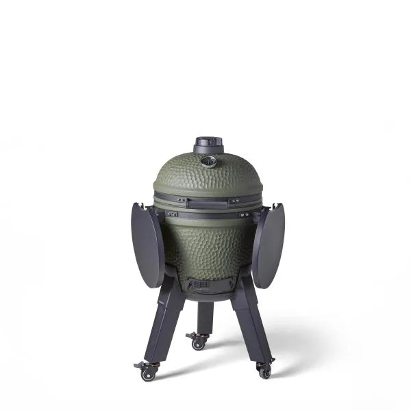 Moddern Kamado Olive Green Aluminum base + Black legs with wheels and side-shelves