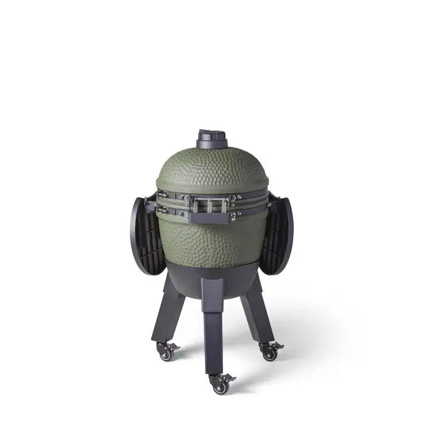 Moddern Kamado Olive Green Aluminum base + Black legs with wheels and side-shelves