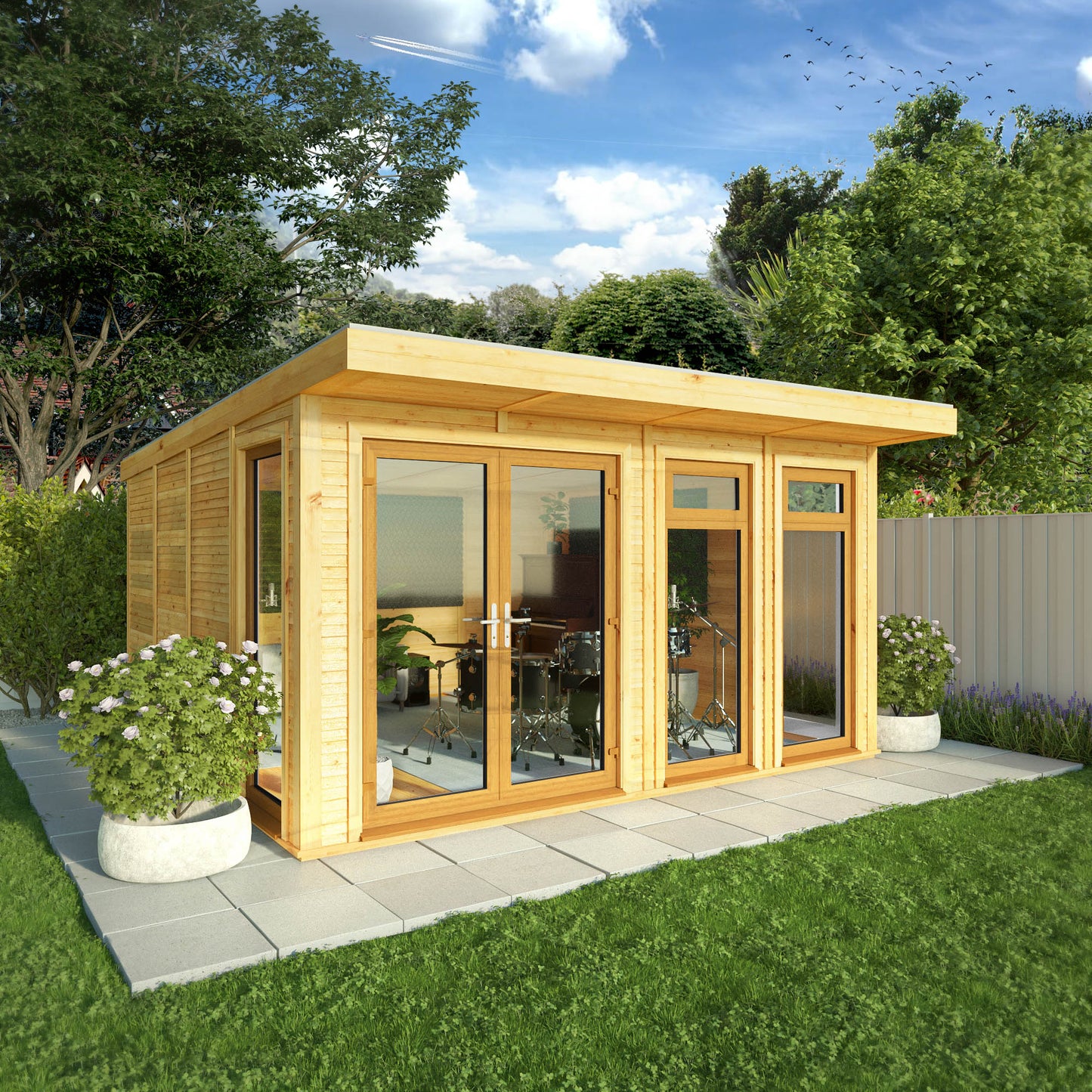 Mercia Sherwood Edwinstowe 4mx4m Insulated Garden Room - (UPVC Windows & Doors) - Oak