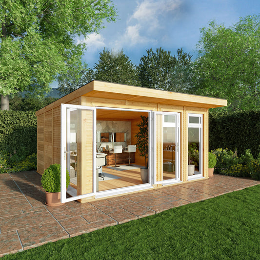 Mercia Sherwood Edwinstowe 4mx4m Insulated Garden Room- (UPVC Windows & Doors) - White
