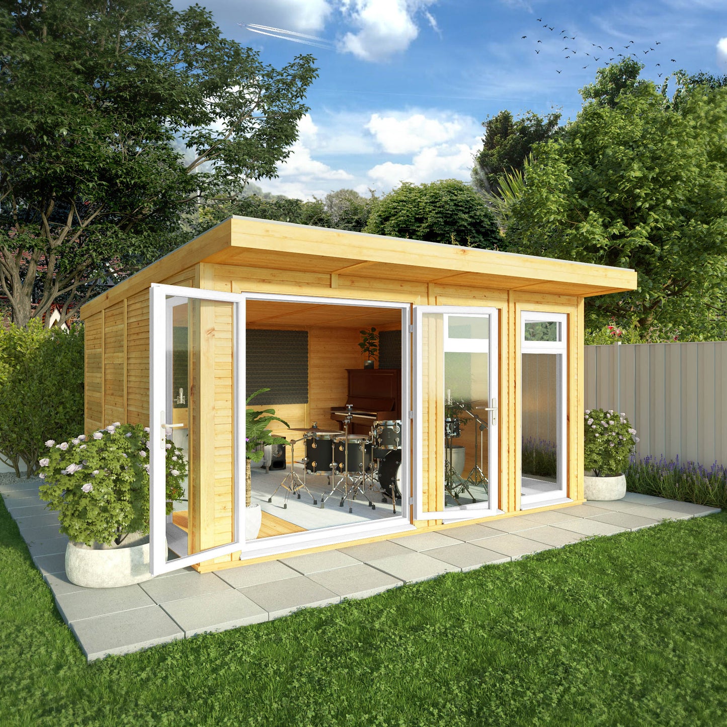 Mercia Sherwood Edwinstowe 4mx4m Insulated Garden Room- (UPVC Windows & Doors) - White