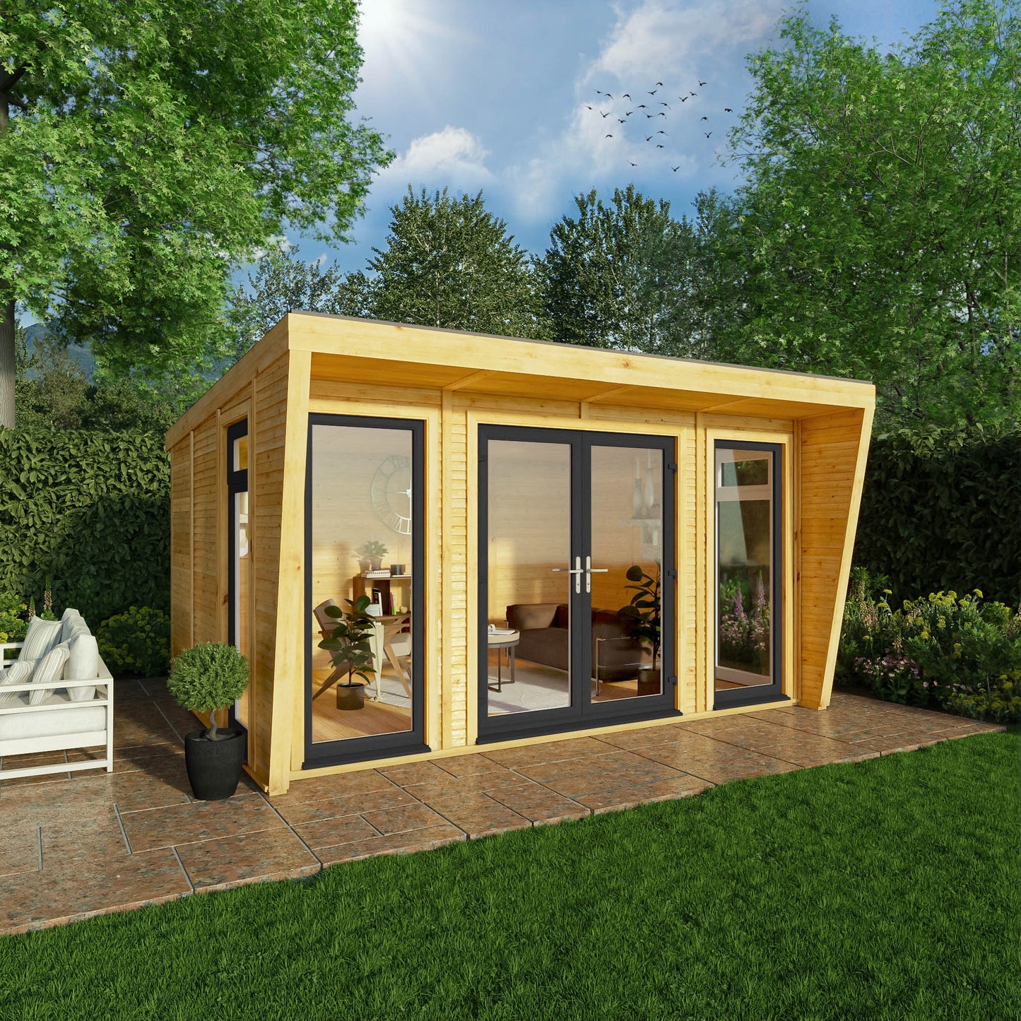 Mercia Sherwood Harlow 4mx3m Insulated Garden Room - (UPVC Windows & Doors) - Grey