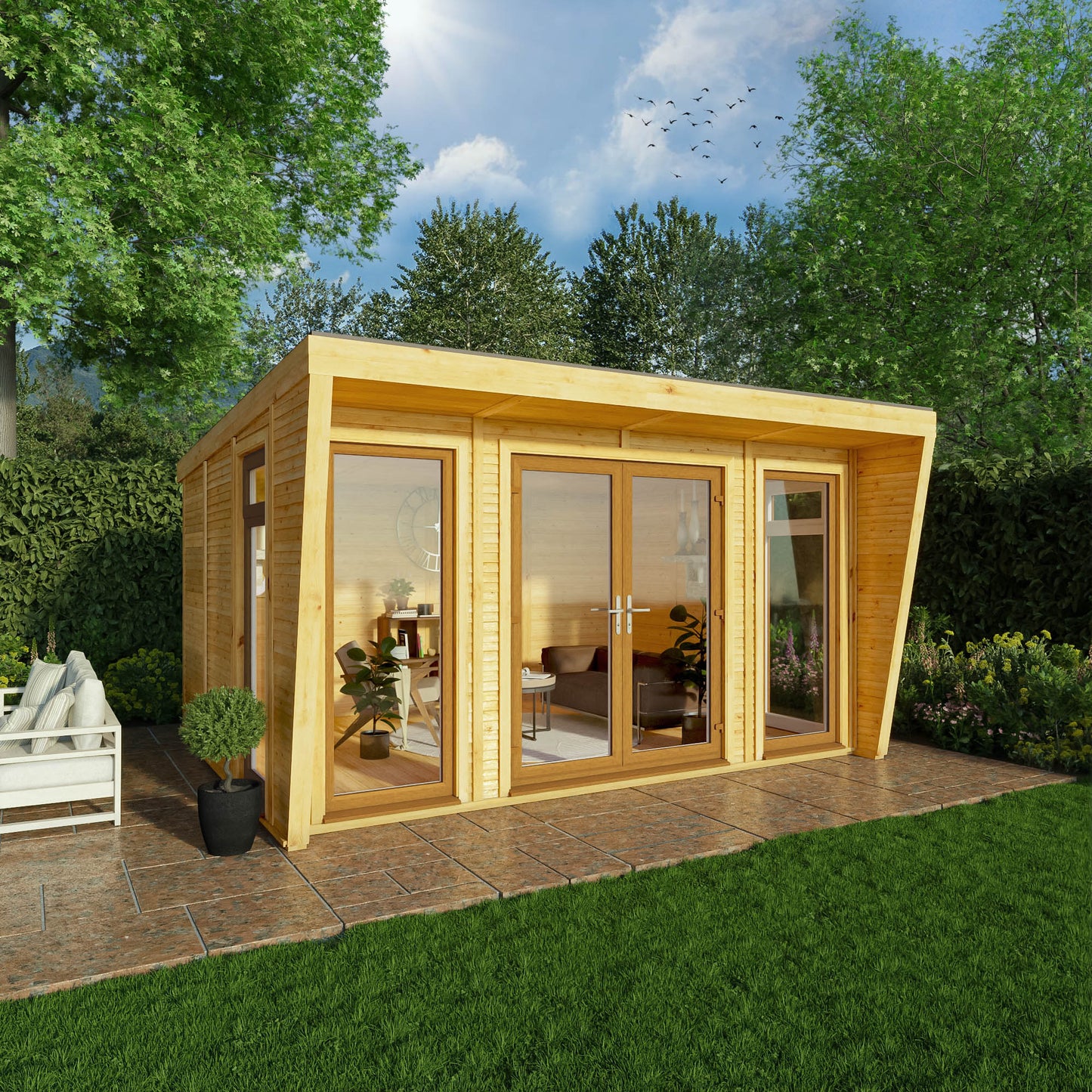 Mercia Sherwood Harlow 4mx3m Insulated Garden Room - (UPVC Windows & Doors) - Oak