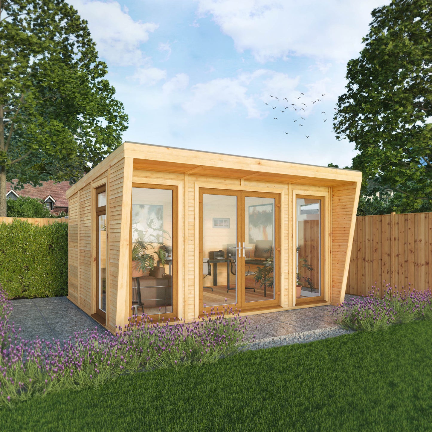 Mercia Sherwood Harlow 4mx3m Insulated Garden Room - (UPVC Windows & Doors) - Oak