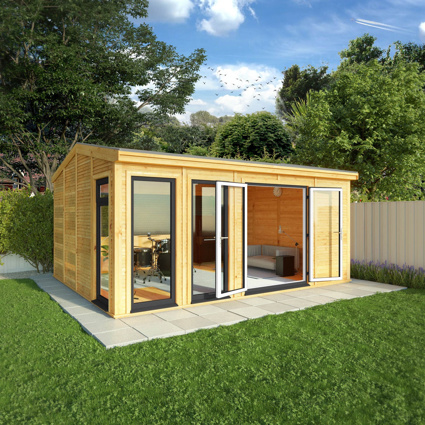 Mercia Sherwood Rufford 5mx3m Insulated Garden Room - (UPVC Windows & Doors) - Grey