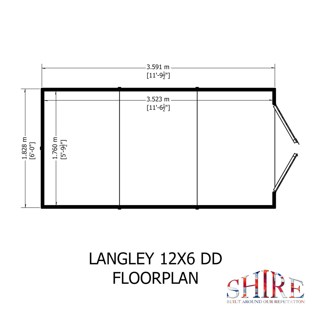 Shire Langley 12x6 Shiplap Double Door Shed