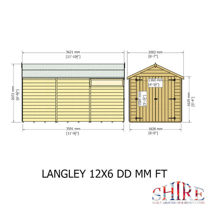 Shire Langley 12x6 Shiplap Double Door Shed