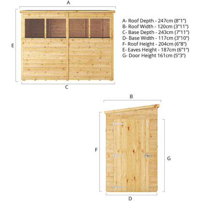 Mercia 8x4 Woodsman Shiplap Pent - Glass