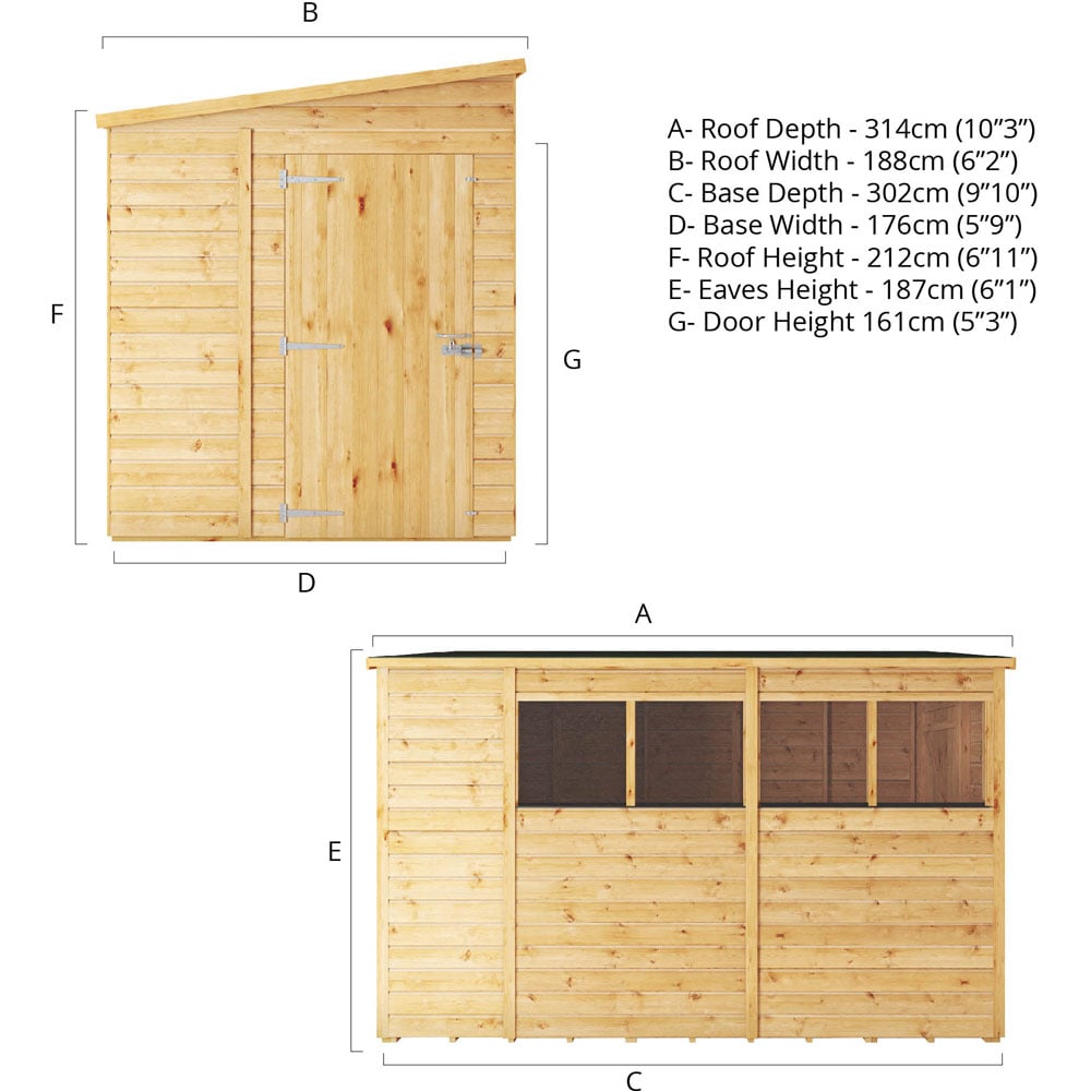 Mercia 10x6 Woodsman Shiplap Pent - Glass