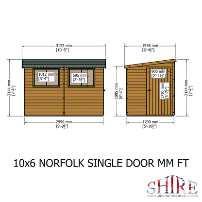 Shire Norfolk 10x6 Single Door Shiplap Style B