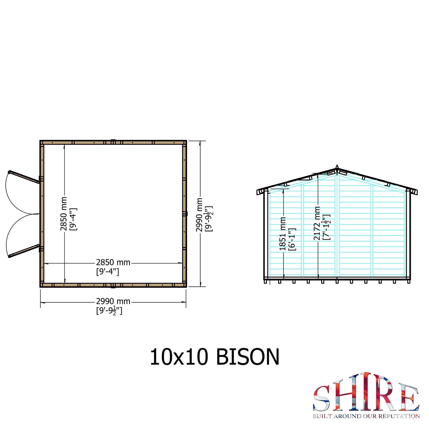 Shire Bison 10x10Double Door Shiplap