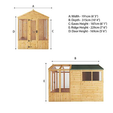 Mercia 10 x 6 Woodsman Combi Greenhouse Shed - Glass