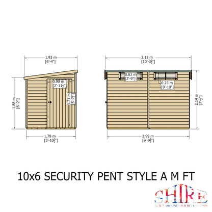 Shire Security Pent 10x6 Single Door Loglap