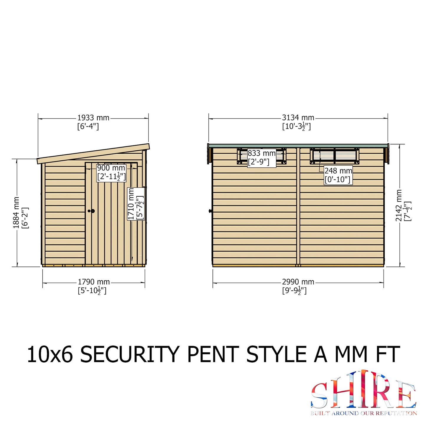 Shire Security Pent 10x6 Single Door Loglap
