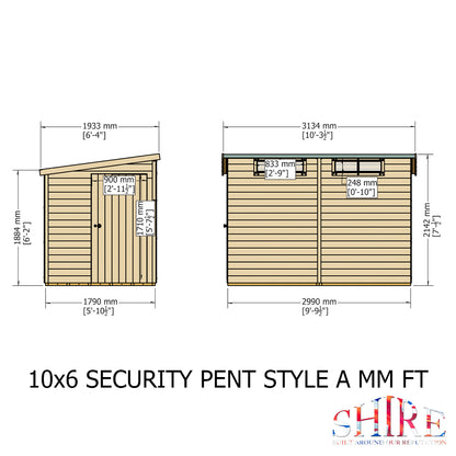 Shire Security Pent 10x6 Single Door Loglap