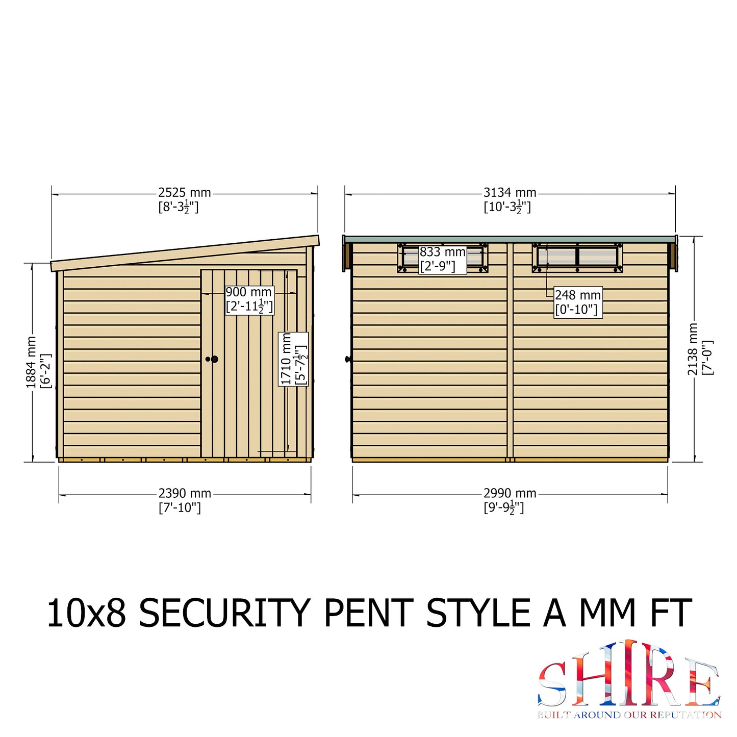 Shire Security Pent 10x8 Single Door Shiplap